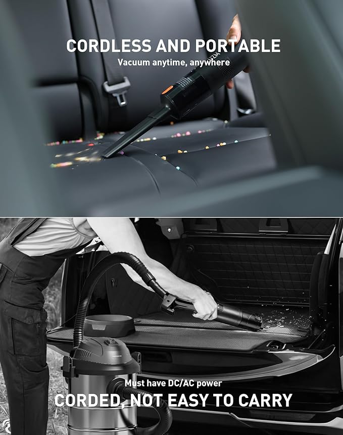 UZM 3 in 1 Tire Inflator and Car Vacuum, Car Vacuum Portable Cordless, 2X Fast Inflation, 12000pa Suction Power, LED Display,150 PSI, Portable Tire Inflator for E-Bike,Motorcycle,Ball