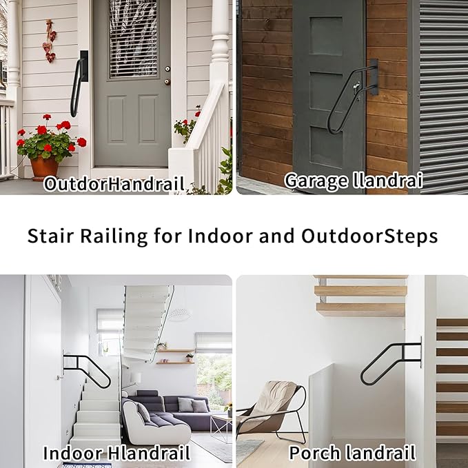 2- Pack Outdoor Handrail for Stairs and Deck - Adjustable Aluminum Stair Railing with Anti-Slip Grip, Heavy Duty Exterior Handrail for Steps, Porch, Elderly Safety -Black