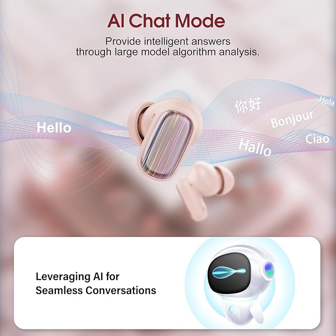 AI Language Translator Earbuds Real Time, 164 Language/6 Translation Modes Translator Earbuds 3-in-1 Translation Headphones, Bluetooth 5.4 Translation Device for Travel Business Learning, Pink