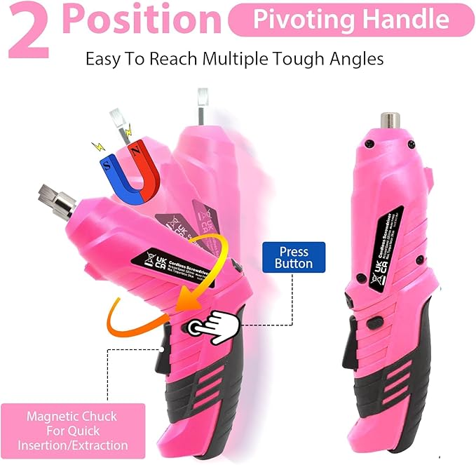 MQFORU Cordless Power Screwdriver Electric screwdrivers Rechargeable Set, Battery Powered Screwdriver Kit Including 47pcs Bits, Pivoting Handle and LED Lights Small Drills Cordless