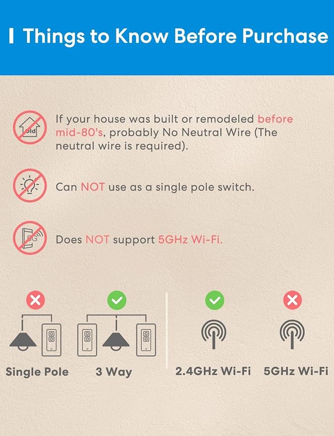 meross 3 Way Smart Dimmer Switch Kit, 3 Way Dimmable Smart Switch Supports Apple Home, Alexa, Google Assistant & SmartThings, 2.4GHz Wi-Fi Light Switch, Neutral Wire Required, Remote Control Schedule