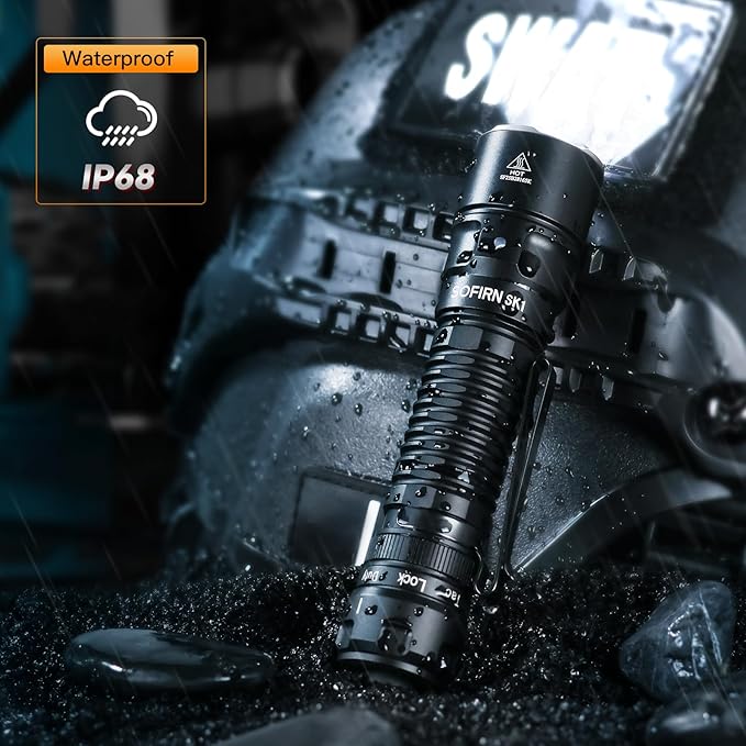 Sofirn SK1 Tactical Flashlight Rechargeable, 1571 FT Long Throw Flashlight with IP68 Waterproof, Rotary Switch Adjusts Tactical, Lockout and Duty Modes, EDC Handheld Flashlight for Emergencies Rescue