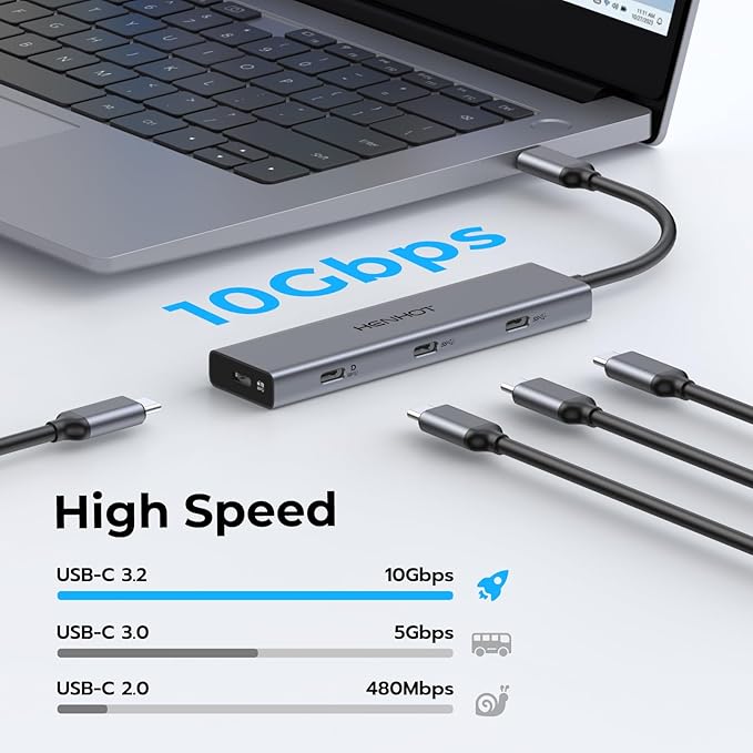 USB C Video Output Hub, Dual Monitor Docking Station Supports USB-C PD Monitor, Thunderbolt Splitter for Portable Screen, Video Output 4K@30-60Hz, 4 Port Gen2 10Gbps, PD 100W, with Type C Video Cable