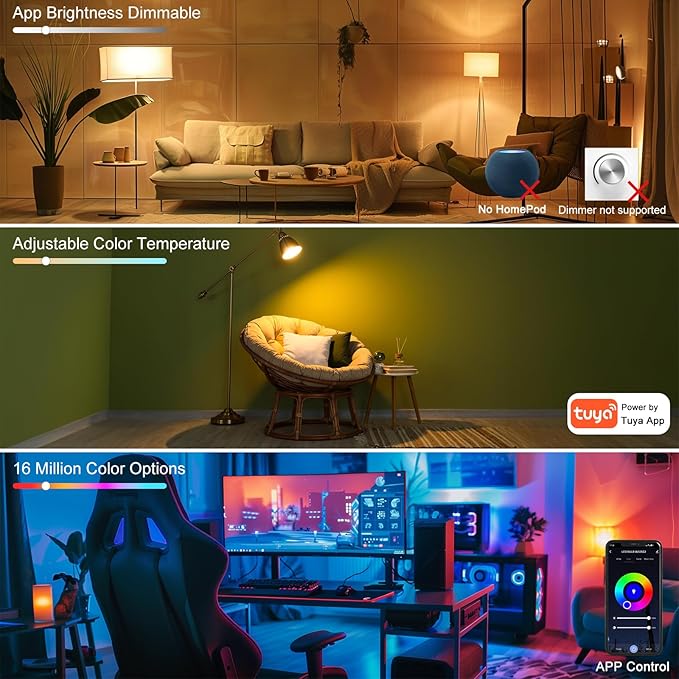 Smart RGB Bulb,BR25/R80,Smart Bulbs Compatible with Alexa,Color Changing LED WiFi Bulb 12W,2.4Ghz WiFi Only.E26/E27Base,4Packs