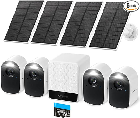 WiFi6 Solar Security Cameras Wireless Outdoor, 2K QHD Home Security System, 4-Cam Kit, 2.4&5GHz WiFi, Color Night Vision, Local Storage, IP66 Weatherproof, Works with Alexa, No Monthly Fees