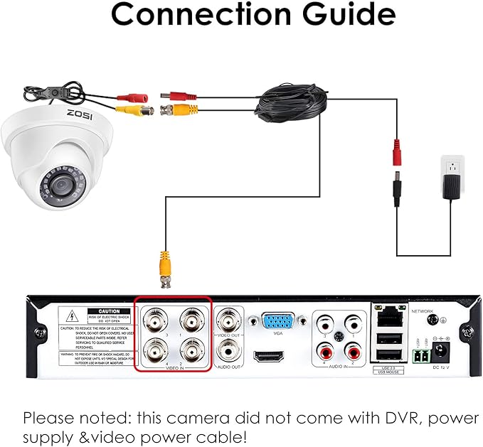 ZOSI 1000TVL CCTV Camera 24 IR LEDs Indoor Outdoor Day Night Vision 65ft Security Dome Color Camera for DVR Surveillance System (White)