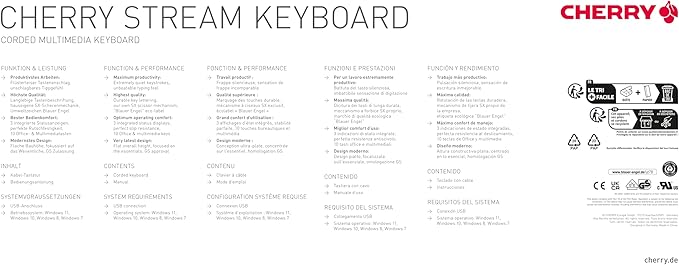 Cherry Stream Keyboard - Wired USB Keyboard - SX Scissors Mechanism - GS Approval - QWERTY – White