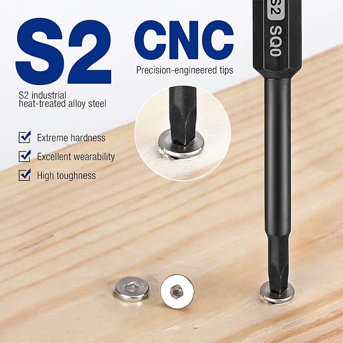 WORKPRO 10pcs Square Bit Set, CNC Machined S2 Steel Magnetic Screwdriver Bits Set, 1/4 Inch Hex Shank Driver Bits, 2.3 Inch Long Screwdriver Bits Set with Storage Box