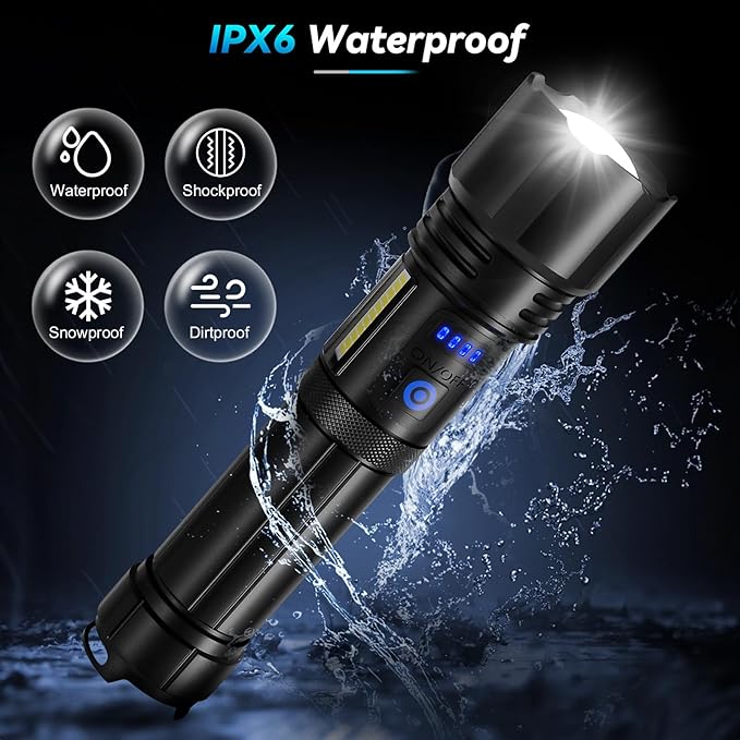 Rechargeable Flashlight, 99,000 Lumens Super Bright Flash Light, 7 Modes with COB Work Light, IPX6 Waterproof, Powerful Handheld LED Flashlights for Camping, Hiking