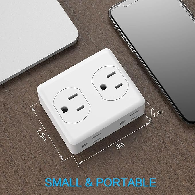 Outlet Extender, HICITY Multi Plug Outlet with 6 Electrical Outlets Adapter, 3-Prong Wall Outlet Tap for Cruise Ship Home Office Dorm, White (1 Pack)