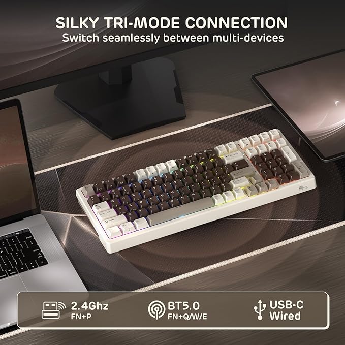RK ROYAL KLUDGE F99 Wireless Mechanical Keyboard with Numper Pad, Tri-Mode Hot Swappable 95%100 Keys Gaming Keyboard BT/2.4G/USB-C, Pro Software, 5000mAh Battery, Customed Tactile Switches
