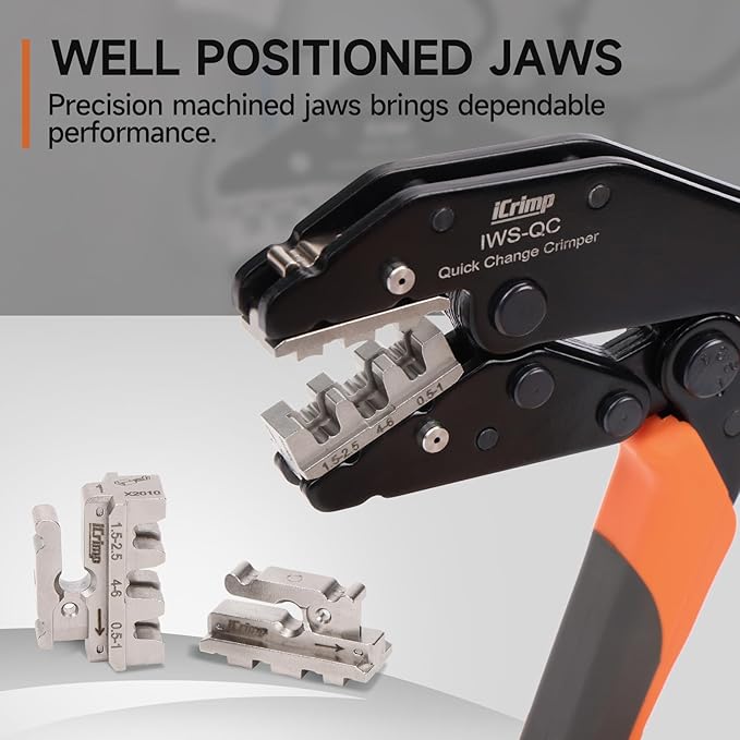 iCrimp Rachet Crimping Tool for Open Barrel Terminals, AWG 22-10 Wire Crimper, Electrical Crimp Tool, X2010 Jaws