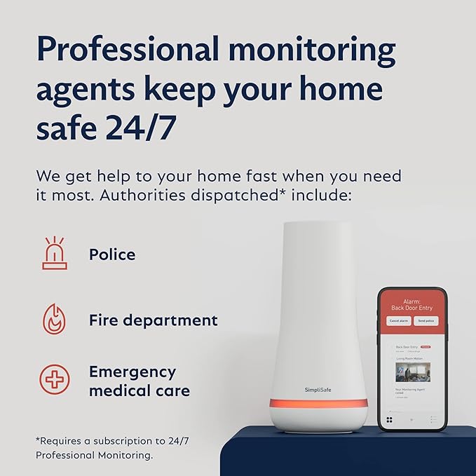 SimpliSafe 7 Piece Wireless Outdoor Camera Home Security System - Optional 24/7 Professional Monitoring - No Contract - Compatible with Alexa and Google Assistant