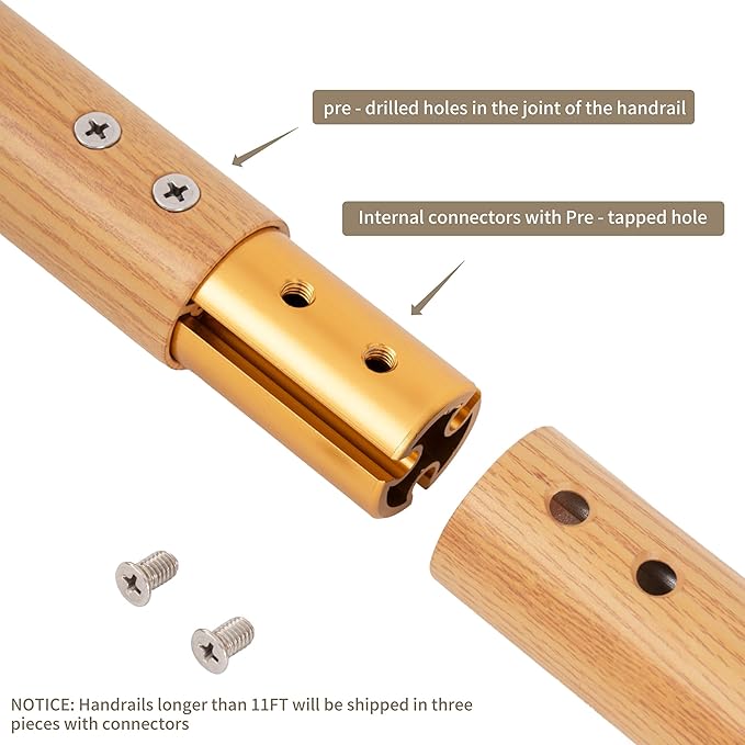 8 FT Handrails for Indoor Stairs,Railings，Outdoor Stairs Handrail，Modern Aluminum Handrail Set, Wall Mounted，Wall Return Bracket More Safety, Rust Free. (Cherry Wood Grain, 8 FT)