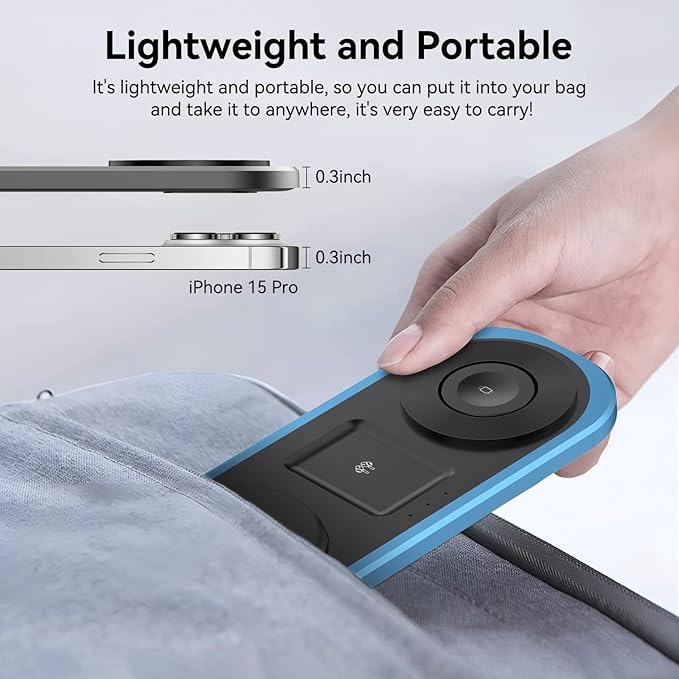 3 in 1 Wireless Charger for iPhone, Foldable Charging Station for Magsafe for iPhone 16/15/14/13/12/Pro Max/Pro/Mini/Plus, Apple Watch 10/9/8/7/SE/6/5/4/3/2/1/Ultra2/Ultra, AirPods pro/2/3/4 (Blue)