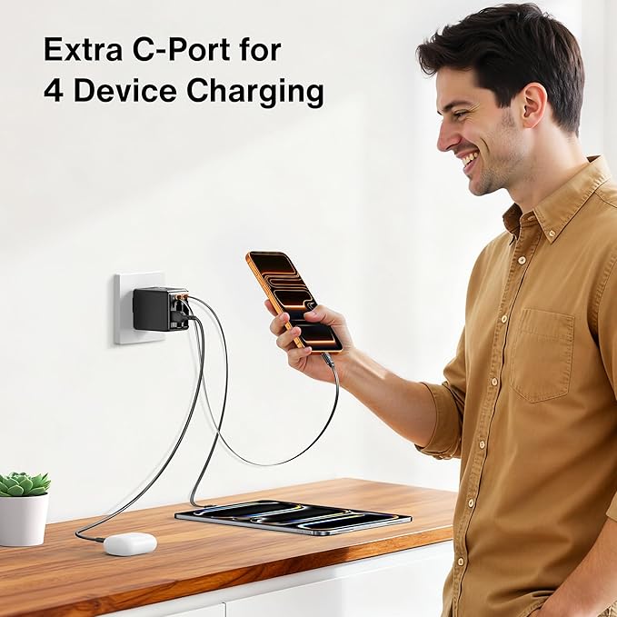 iVANKY Smallest 4-in-1 Retractable GaN Wall Charger for iPhone 17 Air, 45W USB C Charger Block with Dual USB C Cables, Fast Charging 4-Port Adapter for 16/15/14 Pro Max, AirPods Pro 2/3, Samsung
