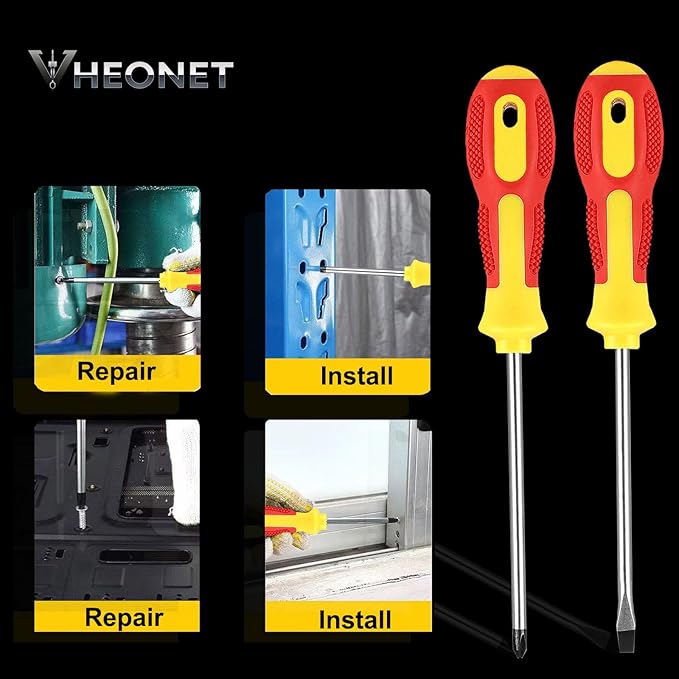 Magnetic Screwdriver Sets 6 PCS,Screwdriver Set with Bag,Flat Head Phillips Screwdriver, Non-Slip Cushion Grip for Repair Home Improvement,Red & Yellow