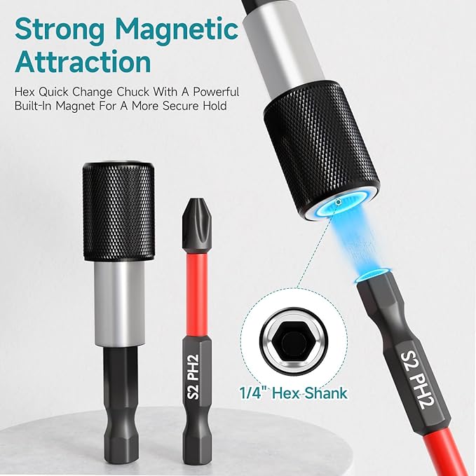 35Pcs Impact Drill and Driver Bit Set with a Storage Case, 28 Magnetic Screwdriver Bits, 3 Hex HSS Drill Bits, 3 Burrs, Magnetic Quick Change Chuck, for Power Screwdrivers