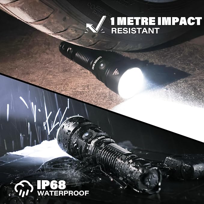 sofirn SK40 Tactical Flashlight 3200 Lumens, Rechargeable EDC Flashlight with 580 Meters Long Throw, Dual Switches LED Flash Light Spotlight for Camping Hiking Hunting Searching