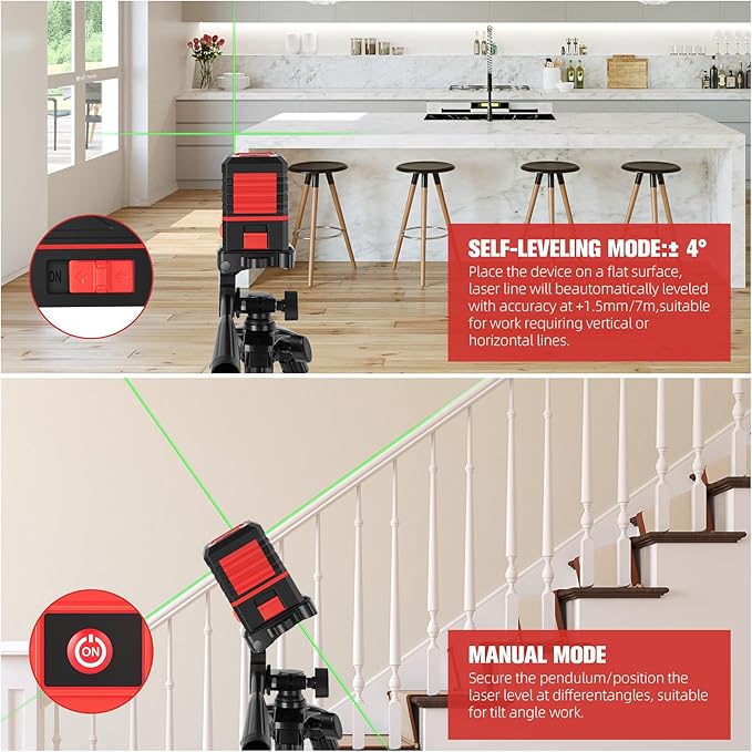 Laser Level, 100 feet 360 Self Leveling Green Cross Line lazer leveler tool with Tripod & Battery - for Picture Hanging, Construction, and DIY Home Improvement - IP54 Waterproof for Laser Measuring