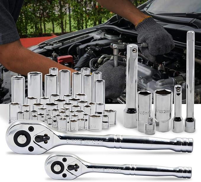 Prostormer 240-Piece Mechanics Tool Set, General Assorted SAE/Metric Sockets and Wrenches Automotive Repair Tool Kit with Plastic Storage Toolbox