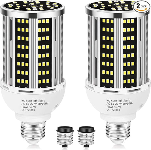 45W LED Corn Light Bulb 2 pack,400W Equivalent 5000K Commercial Grade Daylight E26/E39 6000LM Medium Mogul Base LED Lamp,Large Area Lights For Outdoor Indoor Garage Warehouse street Factory Bay Light