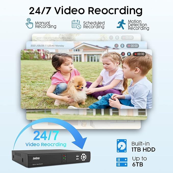 8CH Home Security Camera System with 1TB HDD, 5MP Lite DVR, 1080P Indoor/Outdoor Wired Surveillance CCTV, Day Night Vision Bullet Dome Cameras for 24-7 Recording, Motion Detection