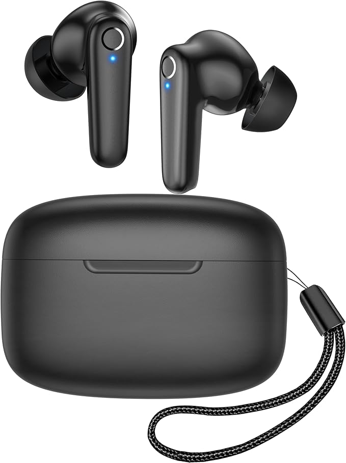 Wireless Ear Buds Bluetooth 5.3 60H Using Time Headphones Deep Bass Clear Call Earbuds with Built-in Mic Touch Control Lightweight Headsets for Studying Working Gaming Black