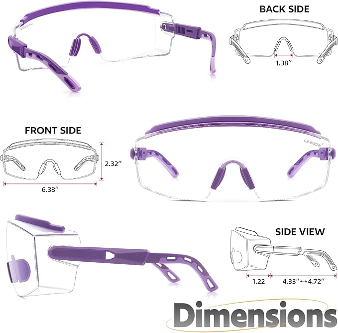 UKNOW Safety Glasses Over Eyeglasses, Anti Fog Safety Goggles ANSI Z87.1, Adjustable Protective Eyewear