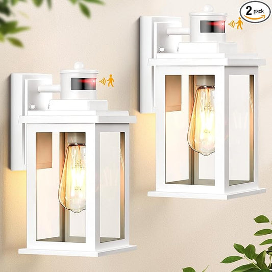 VIANIS Motion Sensor Porch Lights, 2 Packs Outdoor Wall Lights Wall Mount, White Dusk to Dawn Outdoor Sconce Lights, Waterproof Exterior Light Fixture for House, Garden, Patio,Hardwired, Non-Solar