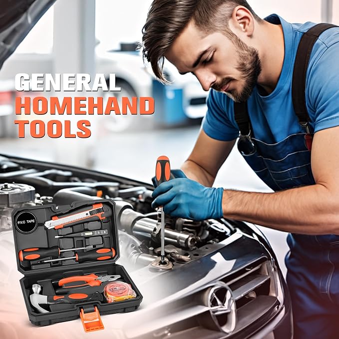 9 Piece Tool Kit for Home, Small Tool Sets for Men, Women, Mini Hand Tools with Plastic Tool box, Ideal for Household, Repair