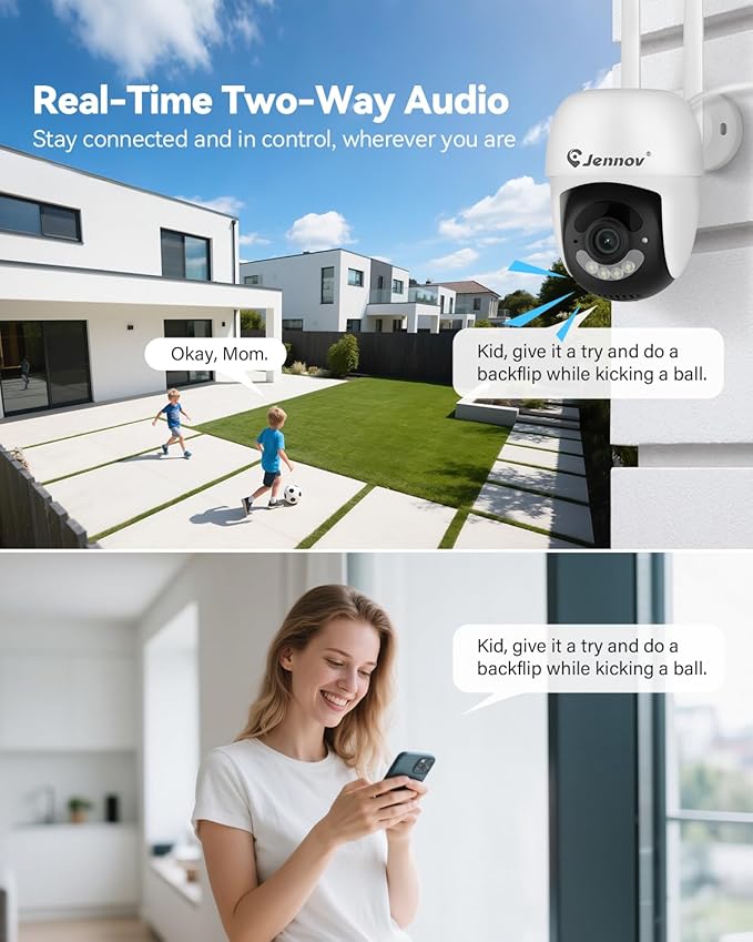 Jennov 5MP Wireless Security Camera System with Monitor – 8CH NVR Kit with 4 Outlet-Powered Cameras, 1TB HDD, Night Vision, Motion Detection, IP66, No Subscription, Home Surveillance Indoor/Outdoor