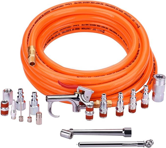 WYNNsky 3/8" X 25ft PVC Air Compressor Hose Kit With 17 Piece Air Tool and Air Compressor Accessories Kit