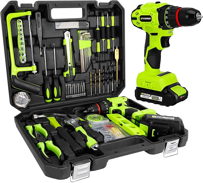 Home Tool Set with Brushless Drill, 20V 119PCS Cordless Drill Tool Box with Battery, Tool Kit with Drill for Men & Woman, 24+1 Keyless Metal Chuck Brushless Drill Set for Household Repair Kit