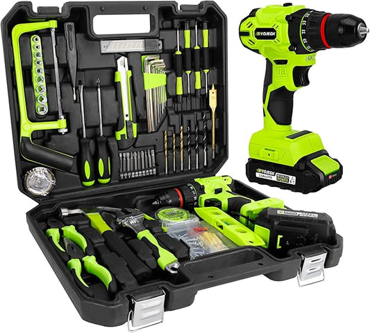 Home Tool Set with Brushless Drill, 20V 119PCS Cordless Drill Tool Box with Battery, Tool Kit with Drill for Men & Woman, 24+1 Keyless Metal Chuck Brushless Drill Set for Household Repair Kit
