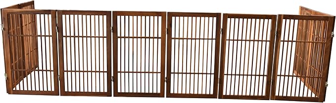 Pet Dog Gate Strong and Durable Freestanding Folding Acacia Hardwood Portable Wooden Fence Indoors or Outdoors by Urnporium (Brown Pet Gate, 10 Panel 30" Tall)