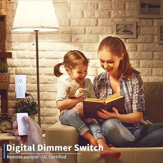 Smart Plug-in Lamp Dimmer +Remote Digital Dimmer Light Switch for Dimmable LED/CFL Lights and Incandescent/Halogen, White