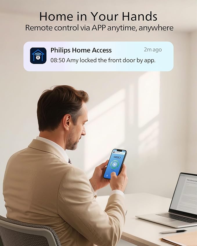 Philips Wi-Fi Smart Deadbolt Lock with Handle Set, Keyless Entry Door Lock for Front Door, Built-in WiFi, Compatible with Alexa & Google Assistant, Auto Locking