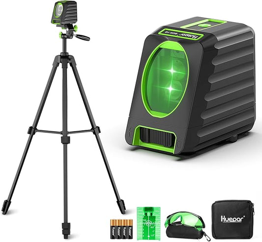 Laser Level with 60in Tripod, Huepar 150Ft / 150° Self Leveling Lazer Leveler Tool Outdoor Use(Pulse Mode-197Ft), Switchable Green Cross Line for Picture Hanging, Tile, DIY/Construction Project