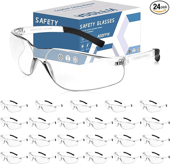 24 Pack Bulk Safety Glasses Clear Lens ANSI Z87.1 Safety Glasses for Women Men Eye Protection Glasses with Scratch and Impact Resistant for Construction and Laboratory