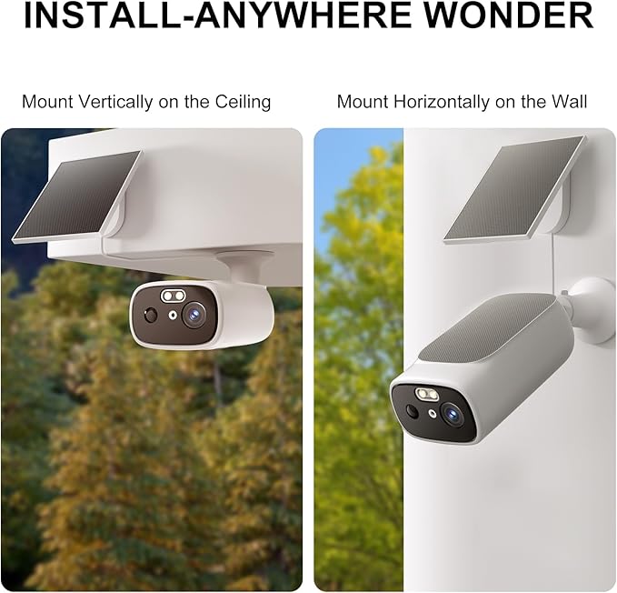 2K Solar Security Cameras Wireless Outdoor-2.4/5Ghz WiFi Cameras for Home Security, AI Motion Detection, Color Night Vision, SD Card/Cloud Storage, Waterproof, Work with Alexa/Google Home (4 Cameras)