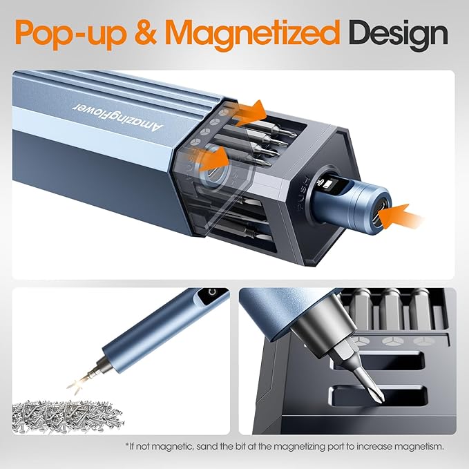 Mini Electric Screwdriver Cordless Set 3.7V, 42-in 1 Magnetic Bits Screwdriver Set with 5 Torque Settings, Demagnetizer/Magnetizer, LCD Display, LED Lights,Repair Tool Kit For Laptop/Phone/Camera/Toys