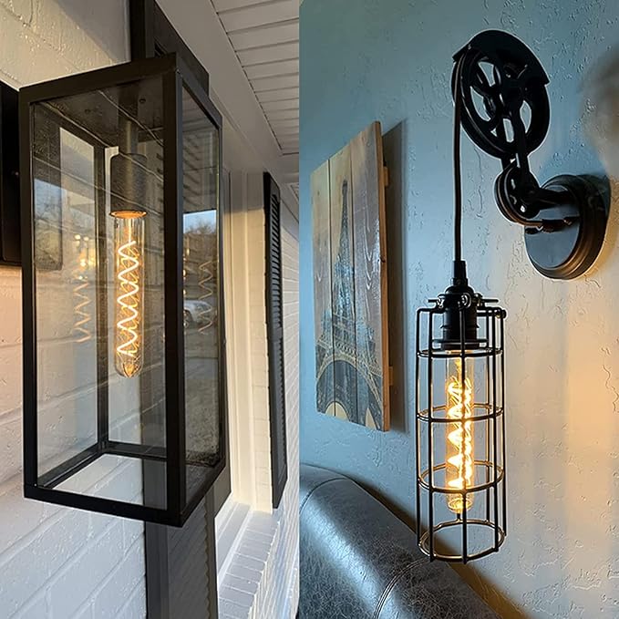 Leools Vintage LED Spiral Filament Bulb T10, 8.9inch Long Tubular Dimmable Edison Light Bulbs,E26 Base,Amber Glass,Warm White,2200K, 400LM(40W Equivalent), Pack of 4