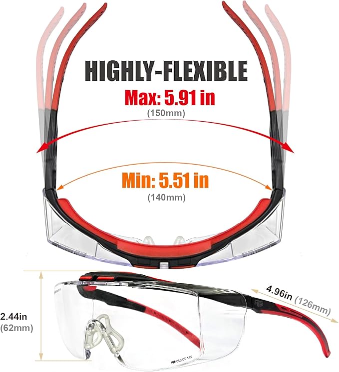 HUNTERSKY ANSI Z87 Anti Fog Lab Safety Glasses Fit Over Eyeglasses Up to 1.88 inch 100% UV Protective Goggles