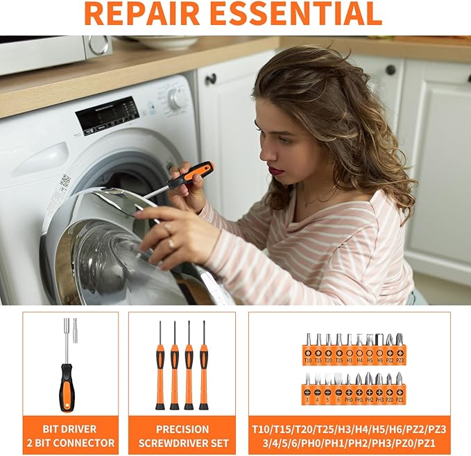 39 Piece Household Tool Set General Repair Small Hand Tool Kit Basic Home Tool Set in Toolbox Storage Case for Home Garage Office College Dormitory Use, Orange