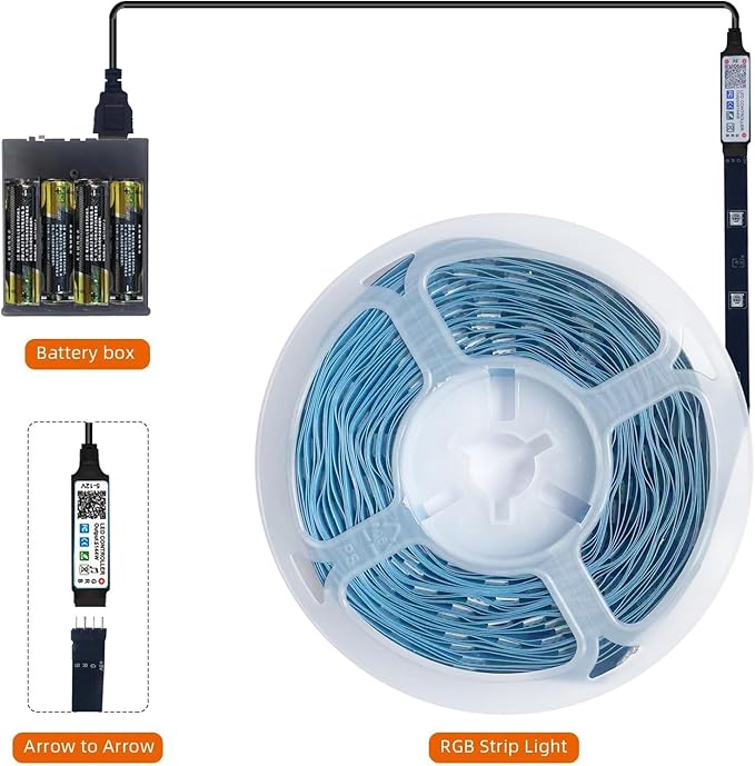 Battery Operated LED Strip Lights 26ft, Color Changing RGB APP & Remote Control, Music Sync, USB Powered, Cuttable - for Bedroom, TV Backlight, Party, Kitchen, Camping