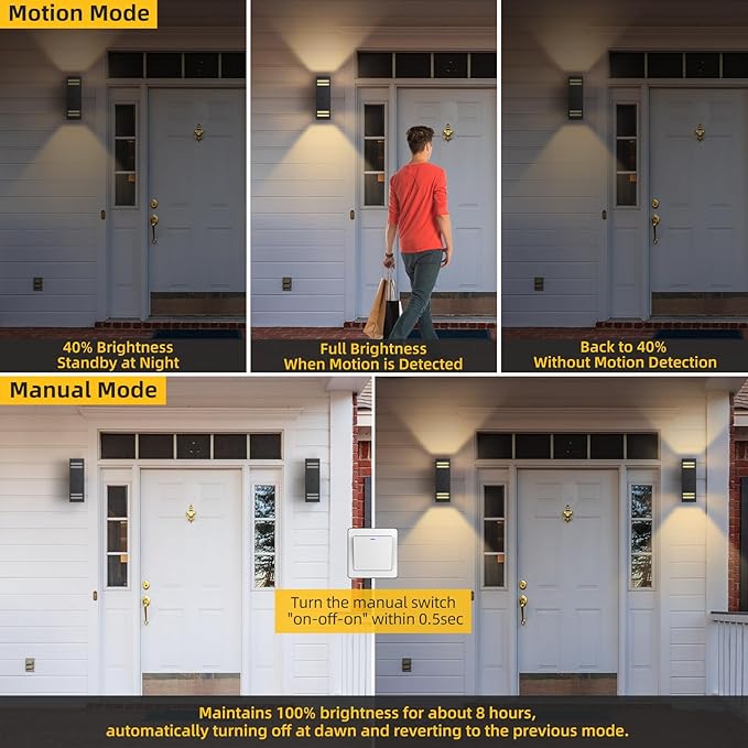 SHIMR Motion Sensor Outdoor Wall Lights, Dusk to Dawn Outdoor Lights ETL Listed, Aluminum Sconce Exterior Lighting Fixtures Up and Down Outside Lights for House, LED Bulbs Included, 2 Pack