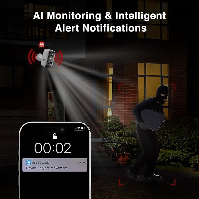 Security Cameras Wireless Outdoor,2K WiFi Cameras for Home Security,Battery Powered AI Motion Detection Surveillance Home Security Cam,Color Night Vision,2-Way Talk