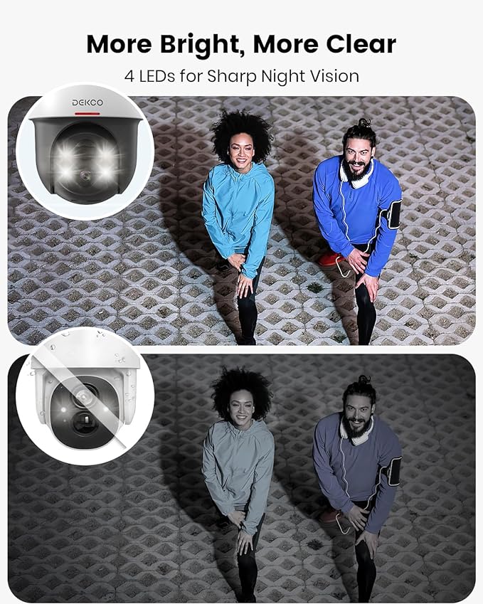 DEKCO Security Cameras Wireless Outdoor, Solar Powered, Panoramic PTZ, Auto Motion Tracking, True 2K, Color Night Vision, Spotlights, 2-Way Talk, 2 Pack