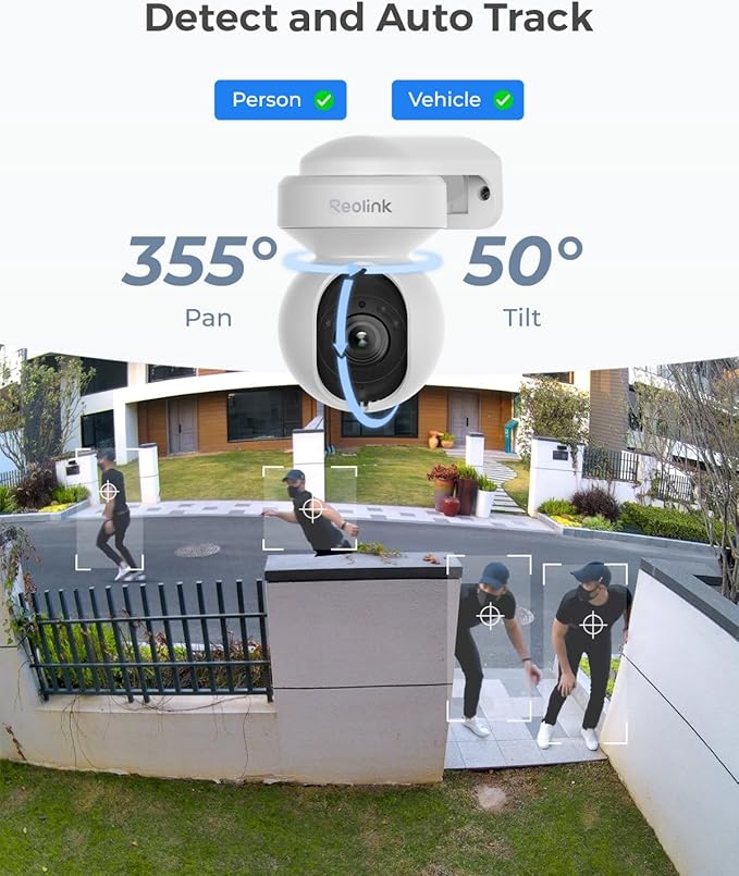REOLINK Outdoor Security Camera System, 5MP PTZ WiFi Cameras with Auto Tracking, Plug-in Power, microSD Card Included, Supports Max.512GB×2 Storage, 24/7 Offline Recording, Home Hub with 2x E1 Outdoor